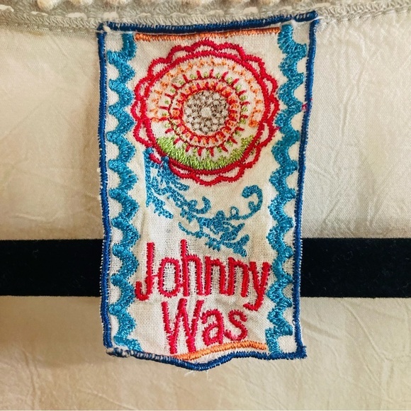 JOHNNY WAS Sz L 100% Cupro Rayon Embroidered Trim Semi Sheer Cream Blouse - Picture 3 of 12